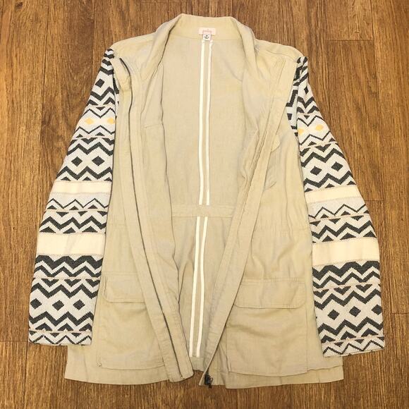 Pixley Stitch Fix Tan Black Cream Aztec Zip Up Utility Jacket Size Mediu - Picture 3 of 16